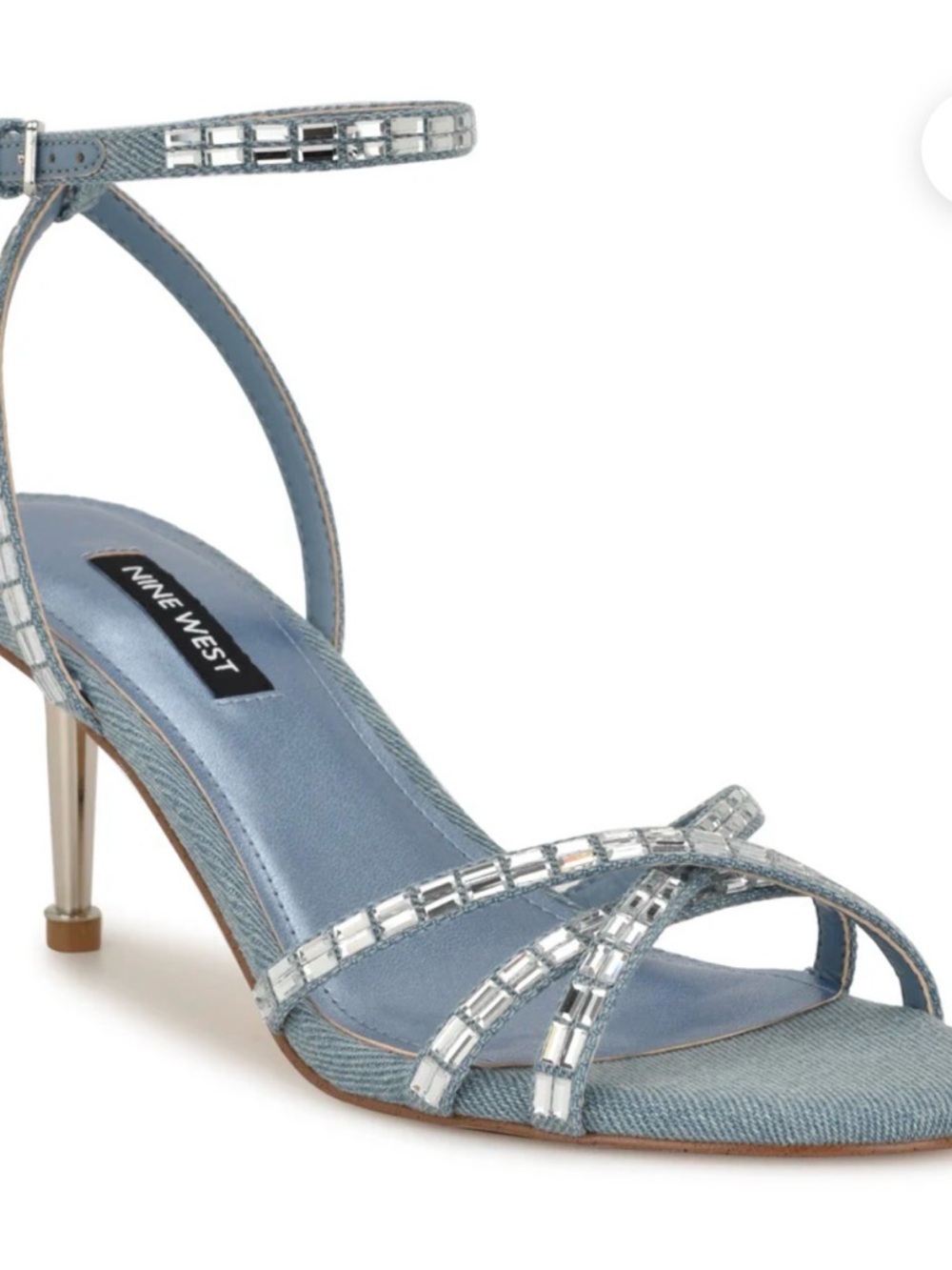 Nine West Powder Denim Blue Crystal Strap Sandals - Picture 5 of 11